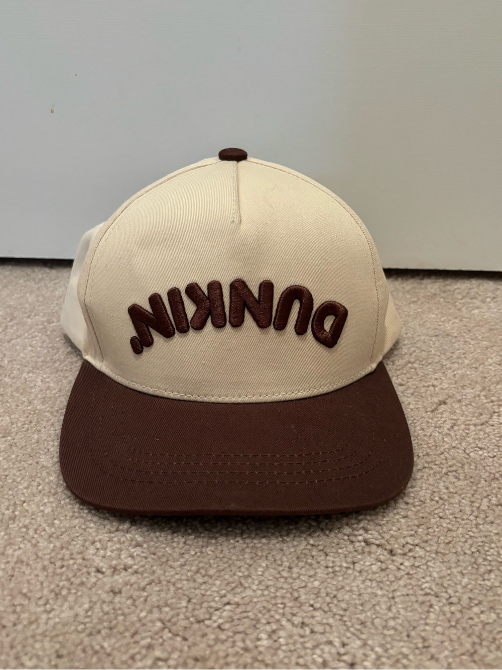 DUNKIN' Donuts Adult SnapBack Hat Tan Logo Embroidered Upside Down Baseball Cap